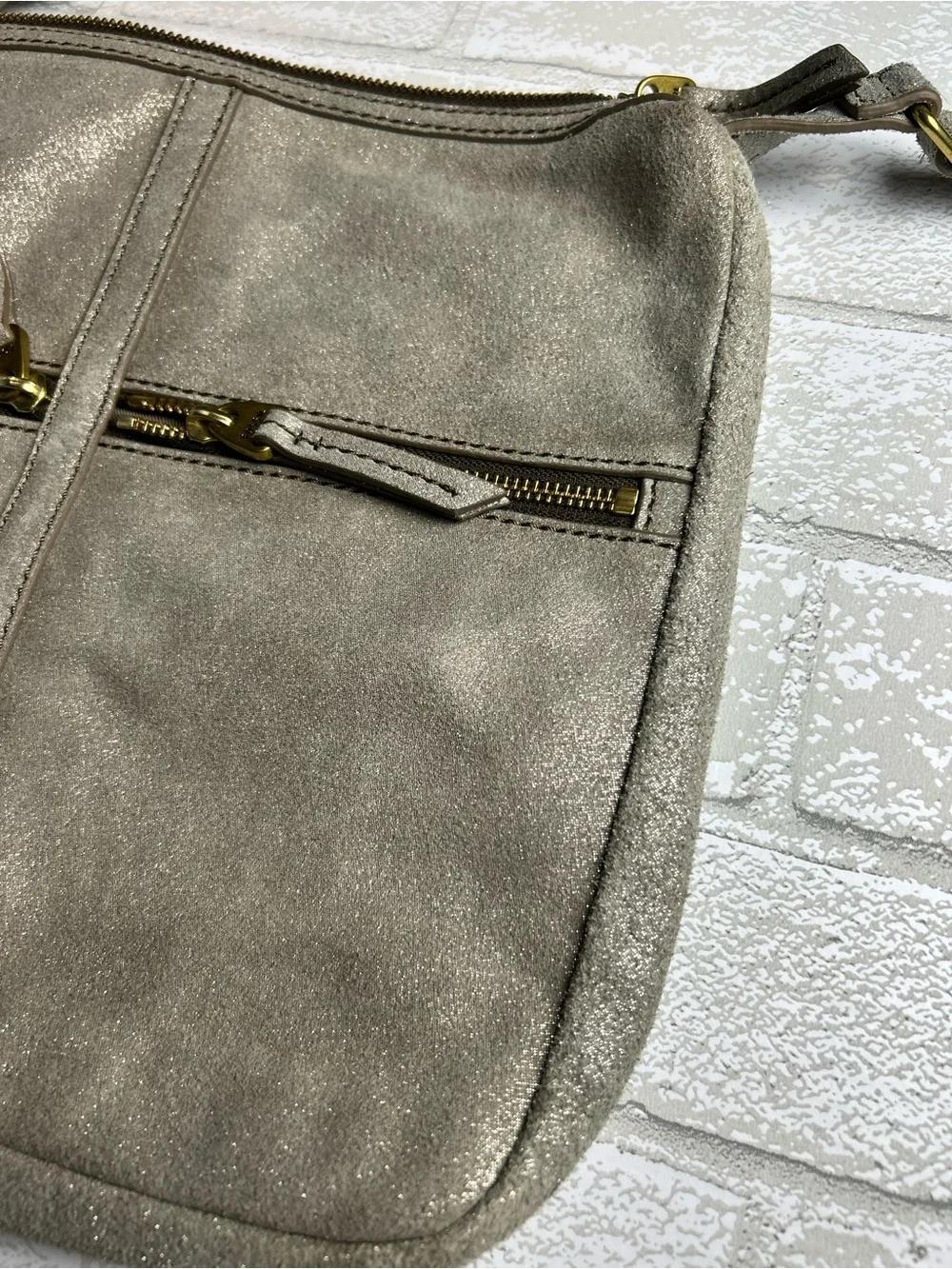 Fossil Women's Metallic Silver Shimmer Crossbody Bag - Minimalist Everyday Carry